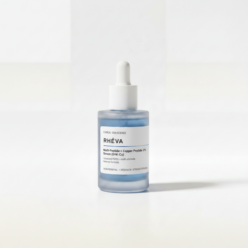RHÉVA copper peptide GHK-Cu serum bottle on white background