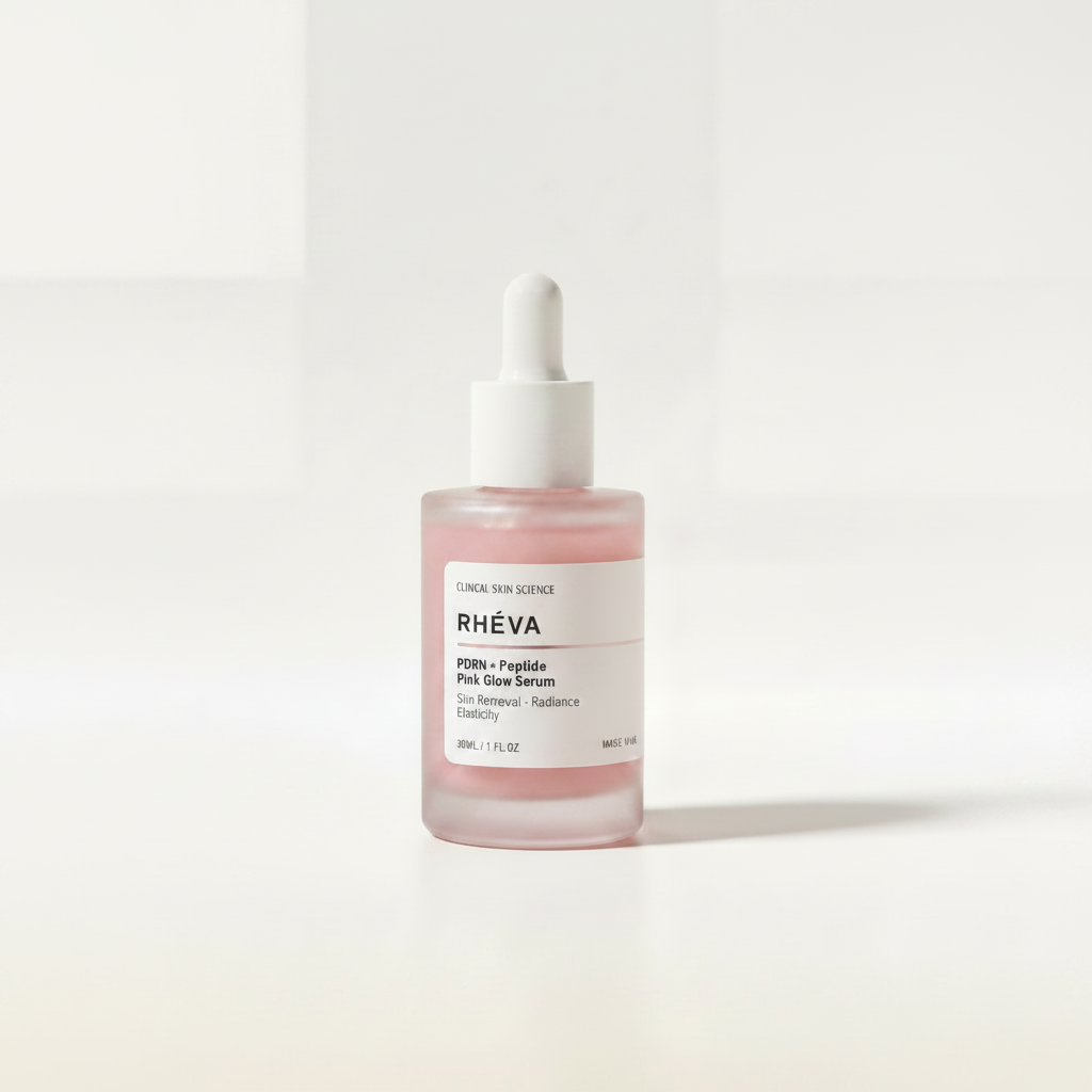 RHÉVA peptide & PDRN active serum bottle on white background