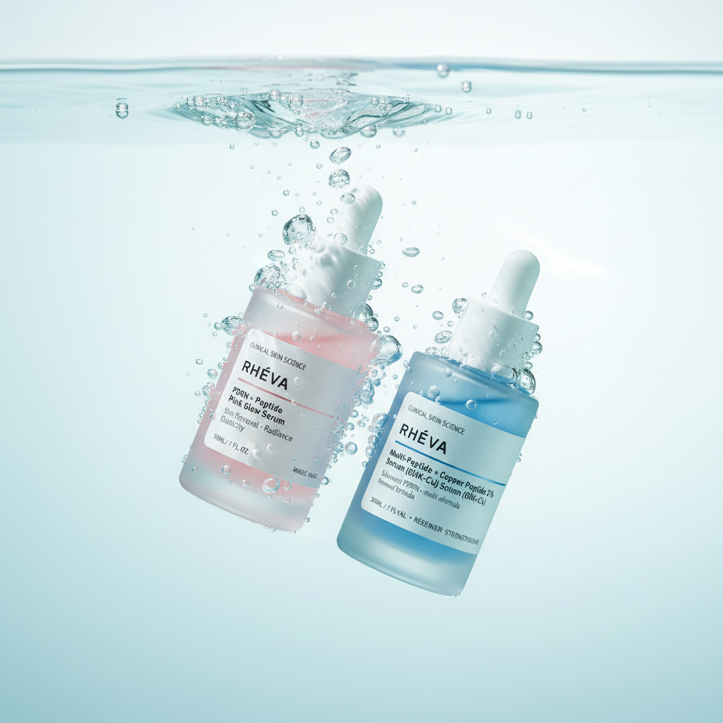 RHÉVA peptide & PDRN active serum bottle on white background Bundle Underwater